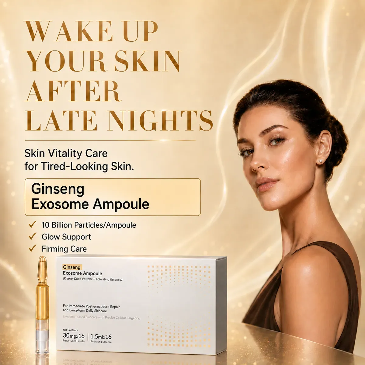 Ginseng Exosome Ampoule — Overnight Renewal & Anti-Fatigue Glow, 16 Sets: ampoule set, (30 mg + 1.5 ml) × 16 per box