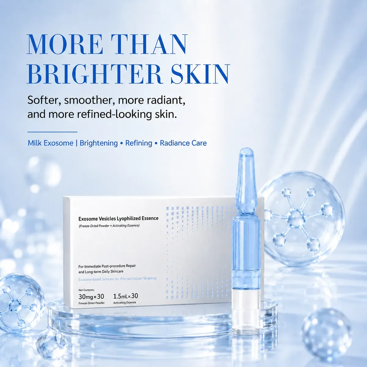 Milk Exosome Ampoule — Anti-Aging, 30 Sets: ampoule set, (30 mg + 1.5 ml) × 30 per box