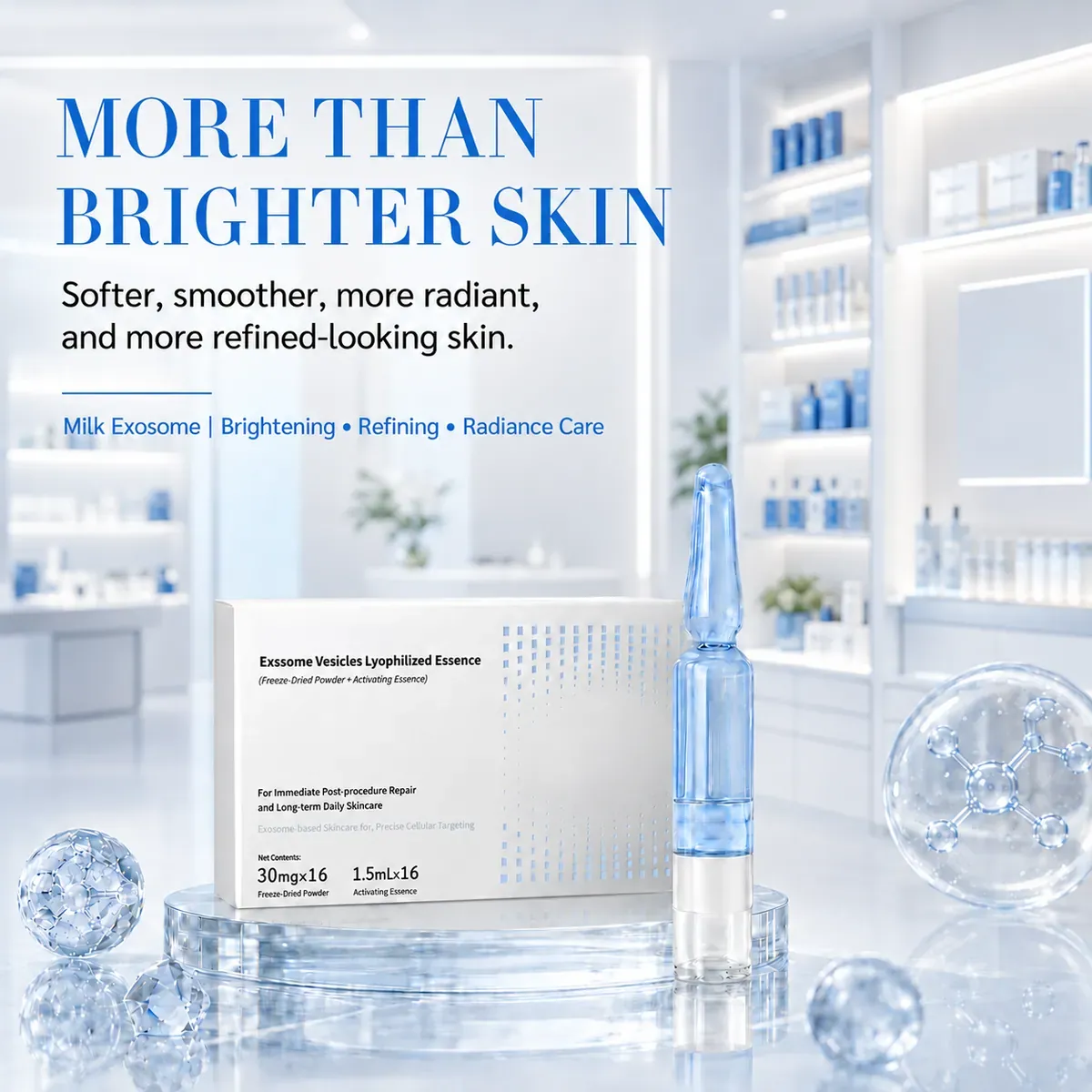 Milk Exosome Ampoule — Wrinkle Care & Brightening: ampoule set, (30 mg + 1.5 ml) × 16 per box
