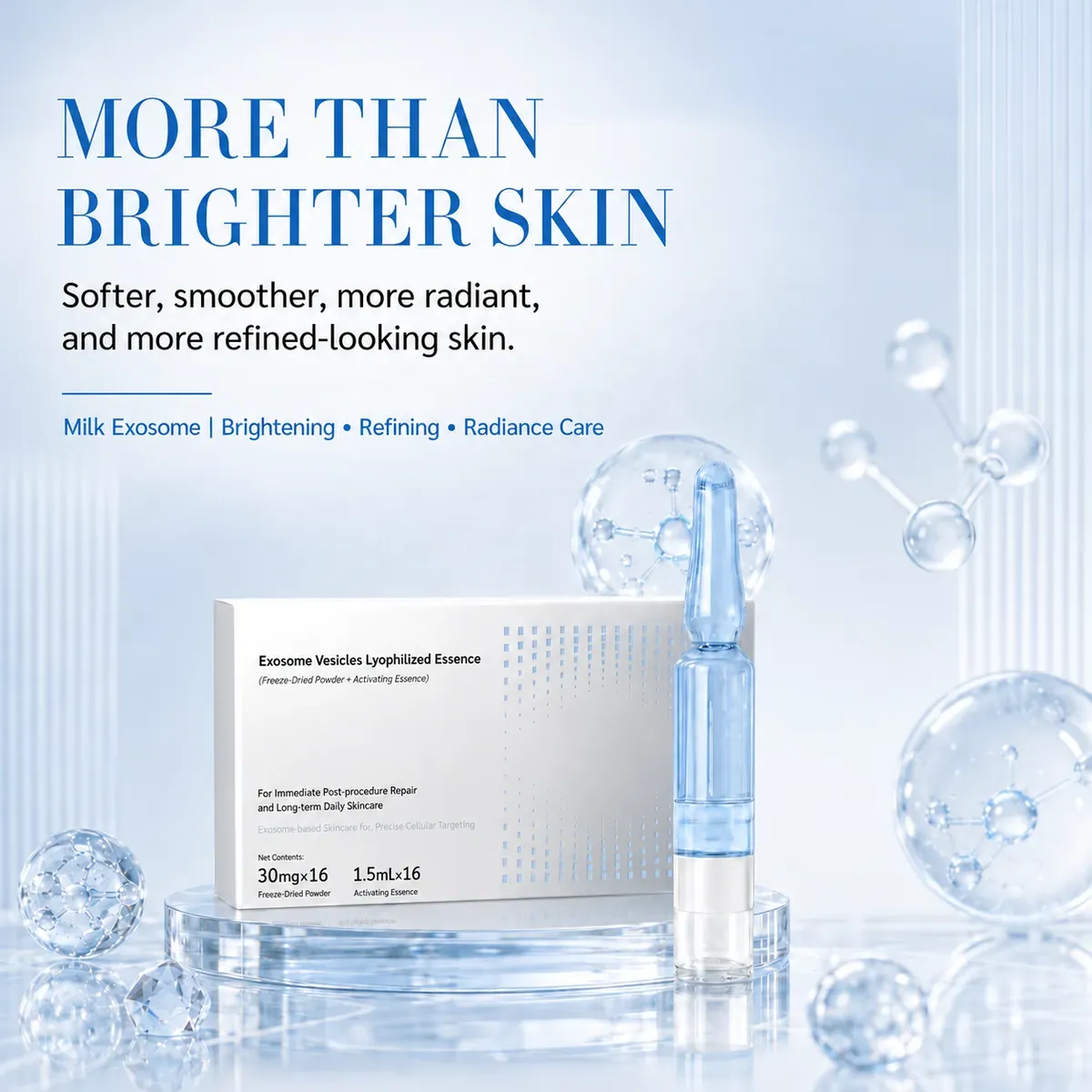 Milk Exosome Ampoule — Wrinkle Care & Radiance, 16 Sets: ampoule set, (30 mg + 1.5 ml) × 16 per box