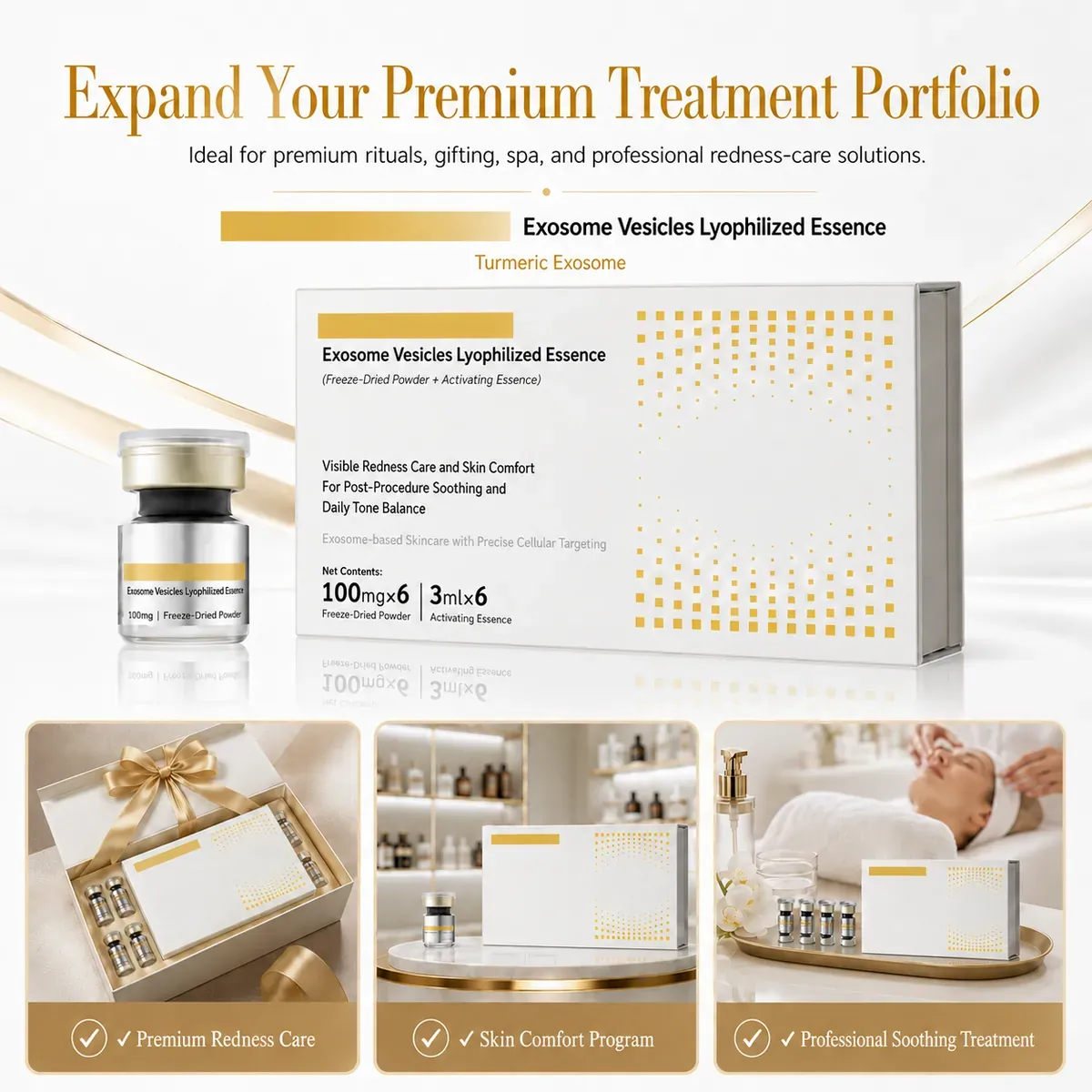 Turmeric Curcumin Exosome Vial Kit — Redness Care & Firming, 6 Sets: vial kit, (100 mg + 3 ml) × 6 per box