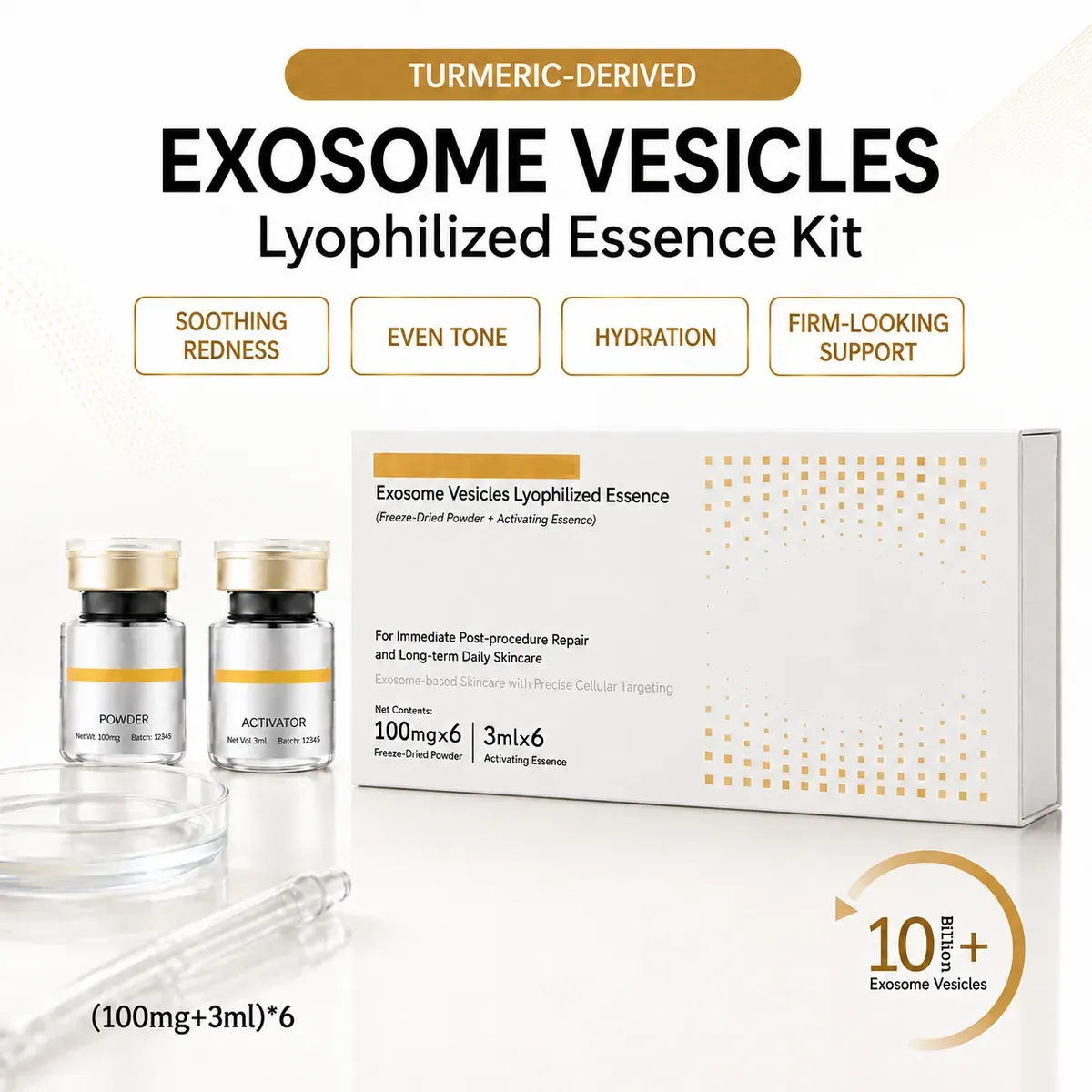 Turmeric Curcumin Exosome Vial Kit — Redness Care & Firming, 6 Sets: vial kit, (100 mg + 3 ml) × 6 per box