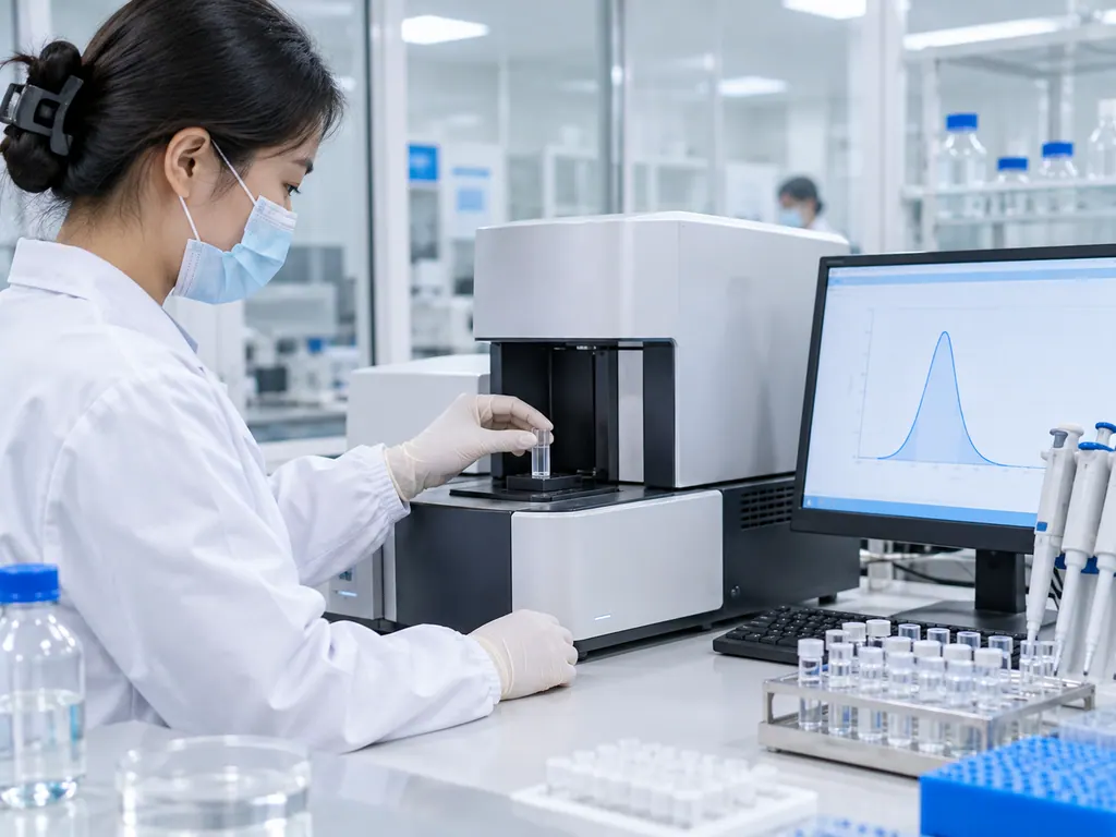 Technician loading a sample into a particle-size analyzer